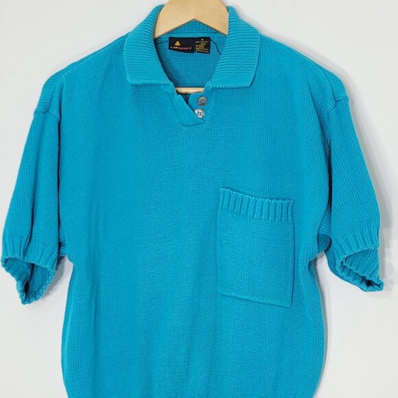 Vintage LizSport Blue Short Sleeve 100% Cotton Collared Pocket Retro Sweater Y2K - Picture 3 of 12